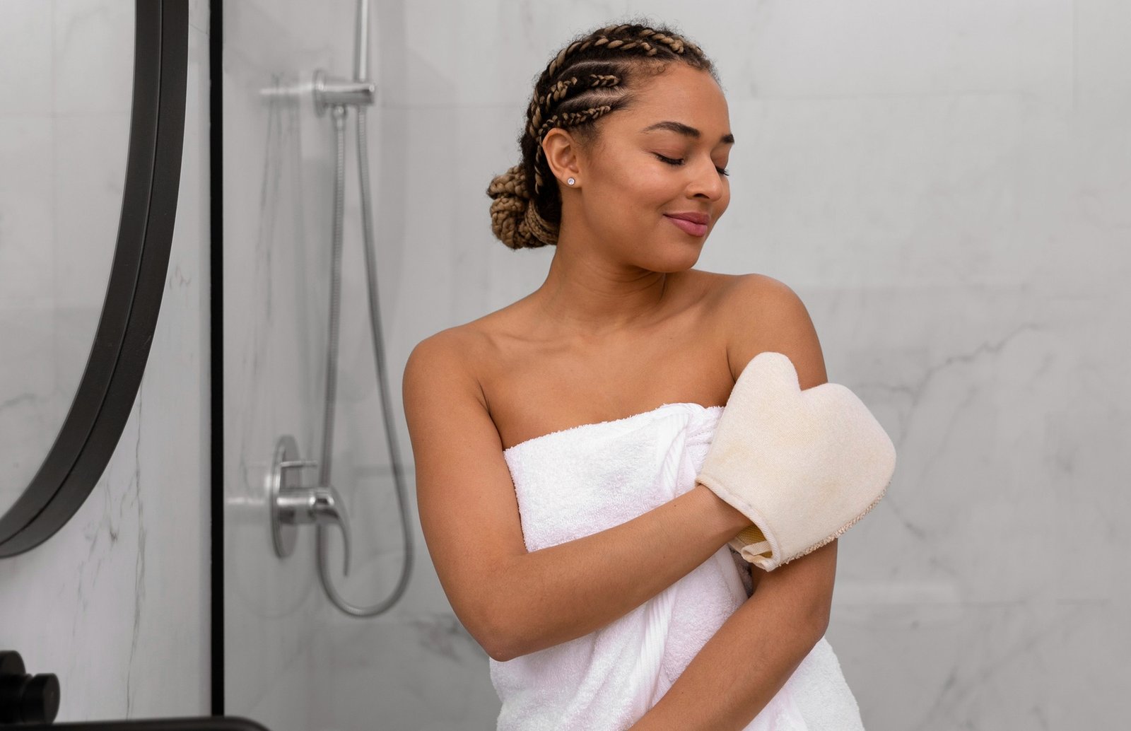 soft exfoliation with a glove after waxing